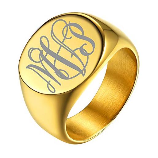 GOLDCHIC JEWELRY anello uomo oro grande per rapper, anello oro con sigillo gangster monogramma con incisione per ballerino hip-hop, taglia 27