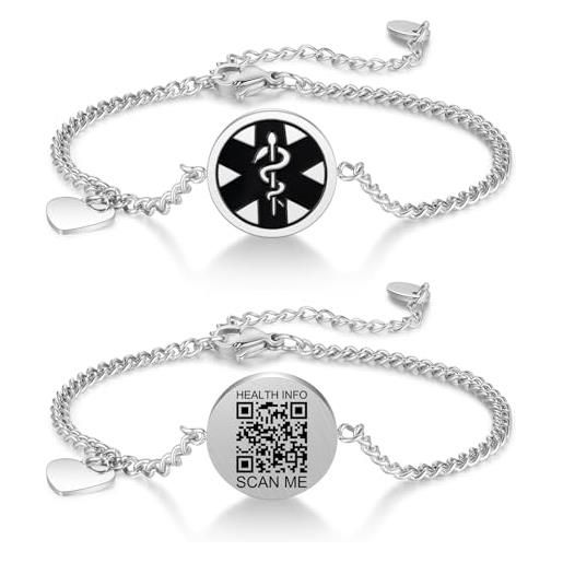 Theluckytag braccialetti medici aggiornati per uomini e donne con codice qr, braccialetto in acciaio al titanio, adatto a polsi fino a 20,3 cm - 25,4 cm, più spazio personalizzato per emergenze
