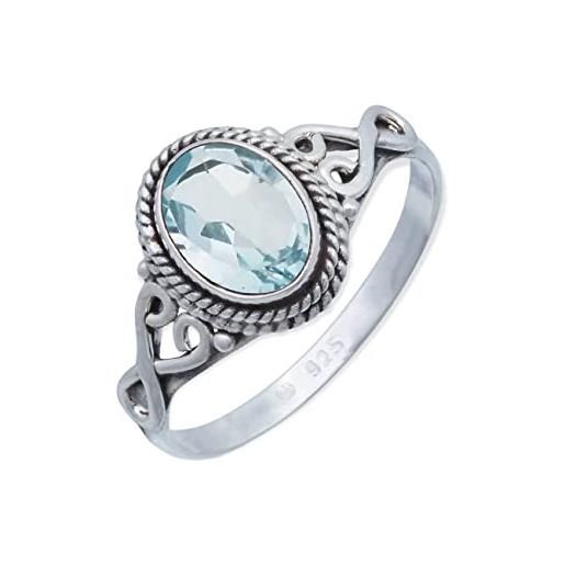 mantraroma anello argento 925 con pietre preziose topazio pietra blu argento sterling da donna in vero argento (mrg-042-62-(56))