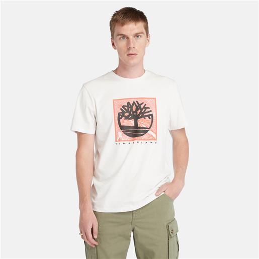 Timberland t-shirt con grafica sul davanti da uomo in bianco bianco