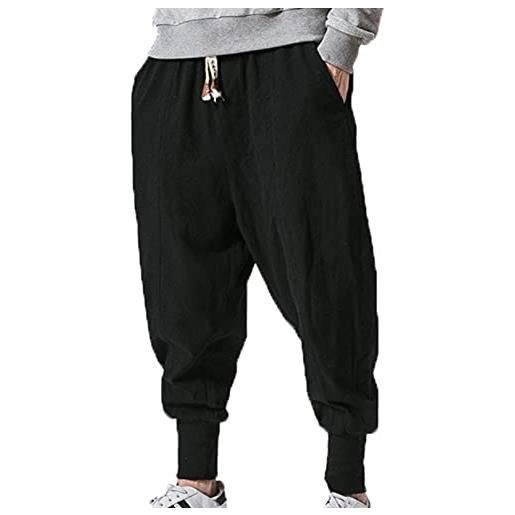 MAIAMY pantaloni da uomo pantaloni stile harem in cotone e lino stile cinese pantaloni casual larghi in vita elasticizzati streetwear
