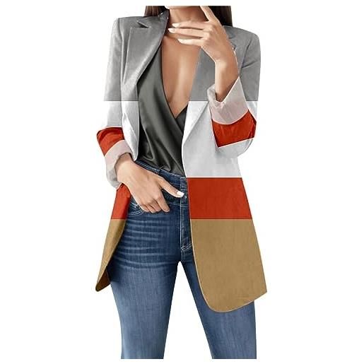 Shiningupup giacca antivento donna christmas giacca donna antipioggia moto casual giacca cardigan giacca a maniche lunghe con risvolto stampato (#01a-grey, xxxl) 3xl 6.89