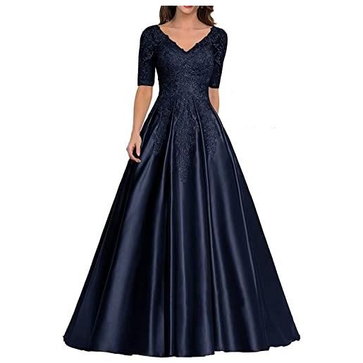 Fuomomo abiti per la madre della sposa in raso di pizzo abiti da sera lunghi da cerimonia con applicazioni in pizzo abiti da ballo con mezza manica