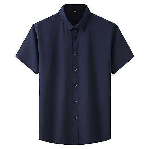 JASUBAI camicia da uomo in seta di ghiaccio anti-rughe, ad asciugatura rapida, solida, a maniche corte, casual, con bottoni, per l'estate, blu scuro, 4xl