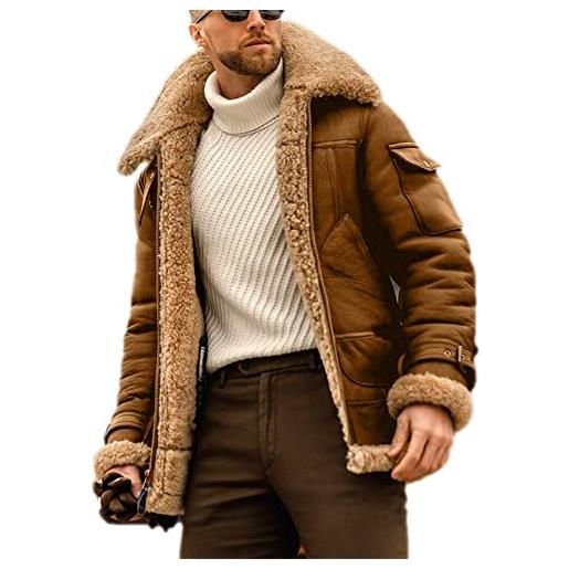VIVICOLOR giacca da volo in pelle da uomo colletto da uomo con risvolto grande fodera in pile di pelliccia sintetica cappotto antivento in pu