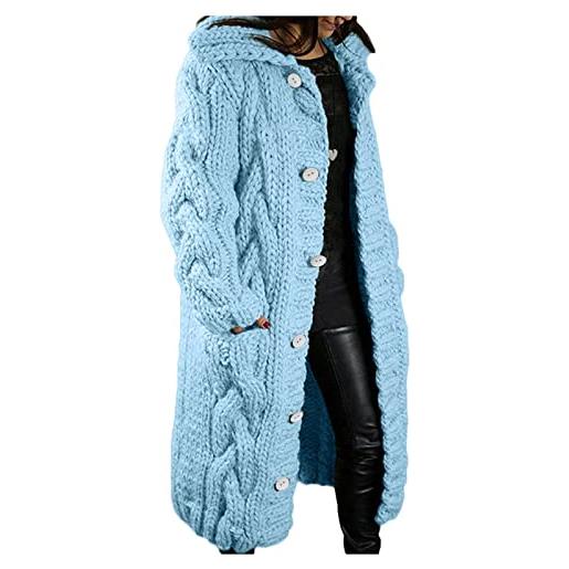 TRIGLICOLEUM cappotto lungo da donna, lavorato a maglia grossa, cardigan, giacca con cappuccio, tinta unita, giacca invernale larga, maglione invernale a maniche lunghe, maglione invernale, #01 azzurro cielo. , l
