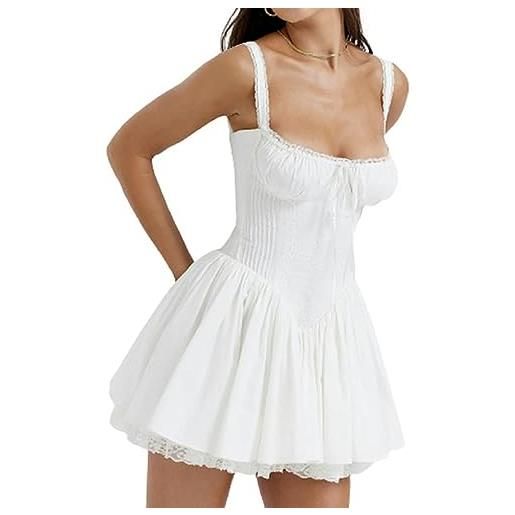 WSZJLN abito con corsetto bustier y2k abito da donna con bordi in pizzo bianco e spalline sottili senza maniche a vita alta, linea ad a, mini abito abiti clubwear-come mostrato nella foto_b-m