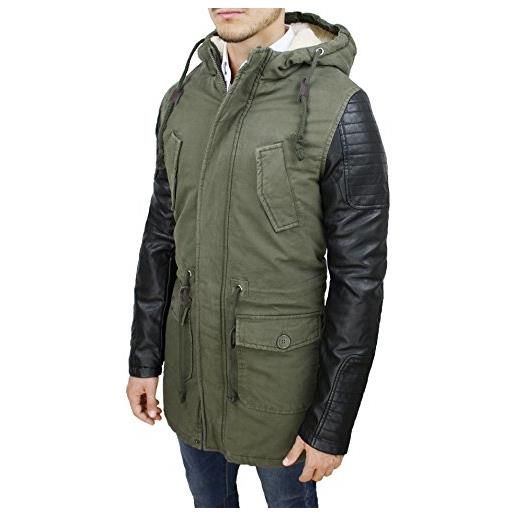 Mat Sartoriale giubbotto parka uomo verde militare casual giacca invernale con pelliccia (l)