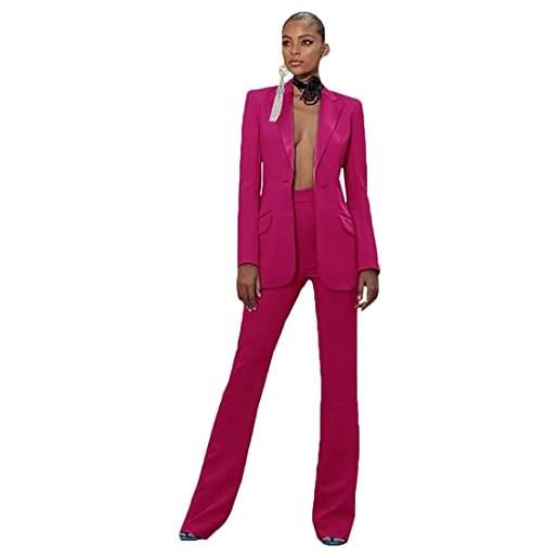 Botong 2 pc vestito formale da donna peak risvolto business suit per lavoro professionale ufficio lavoro giacca pantaloni, fucsia, xs