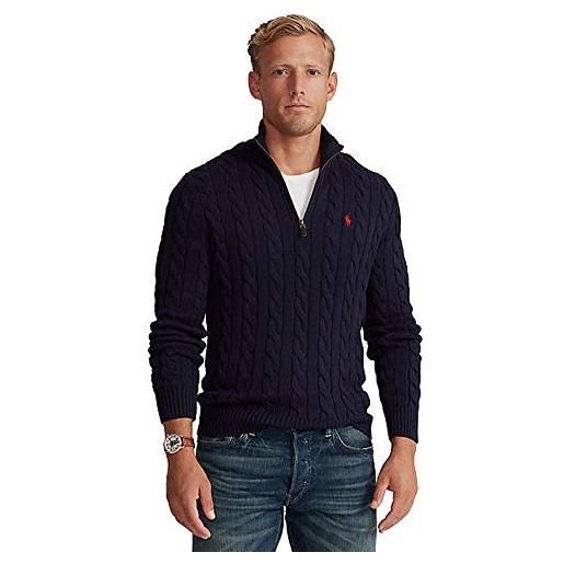 Polo Ralph Lauren maglione in cotone cable-knit half zip (xl, navy)