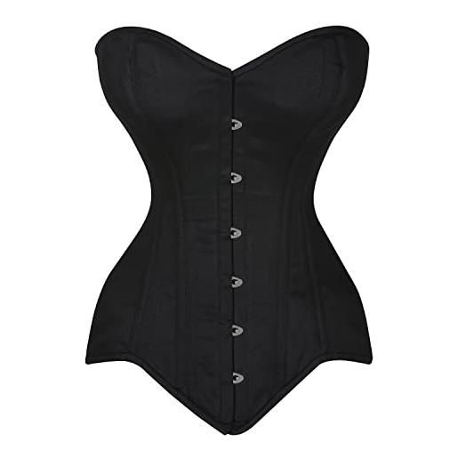 Royals Fashion doppio acciaio disossato overbust cotone corsetto vita trainer corsetto resistente delle donne, nero , m