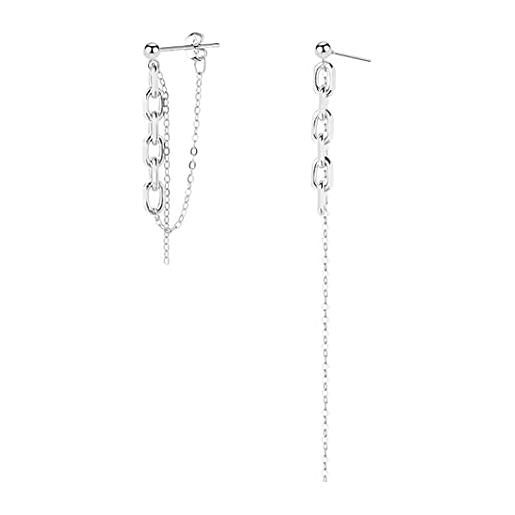 SLUYNZ 925 orecchini pendenti a catena in argento sterlina per donne ragazze adolescenti orecchini di nappa asimmetrici (a-silver)