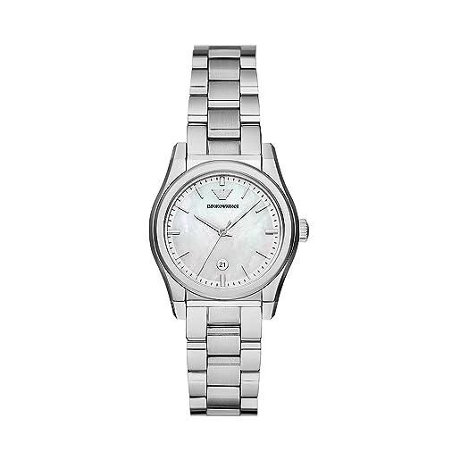 Emporio Armani orologio da donna, movimento a tre lancette, acciaio inossidabile orologio con cassa da 32 mm, argento (silver)
