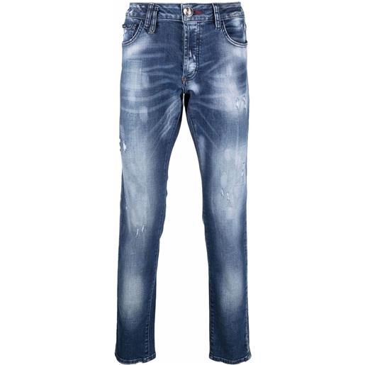 Philipp Plein jeans con effetto vissuto super straight - blu
