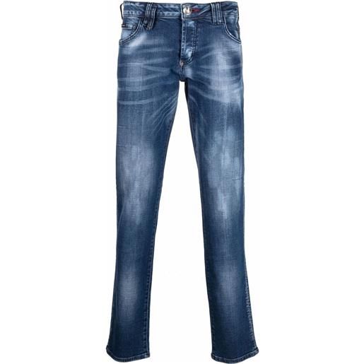 Philipp Plein jeans straight-cut con effetto schiarito - blu