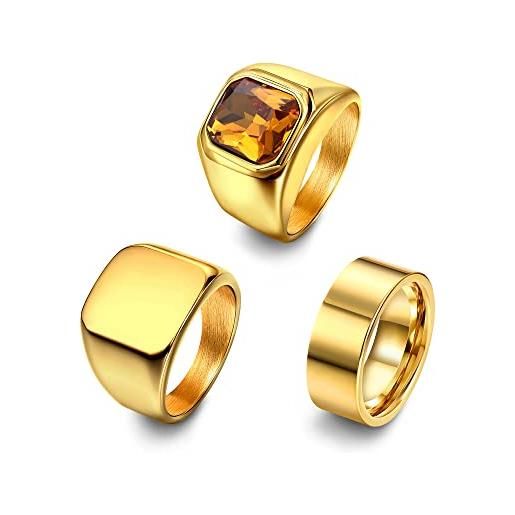 Dochais 3pcs uomo anelli signet anelli uomini, biker anello quadrato agata onyx anelli, anello in acciaio inossidabile per uomo (oro, 24)