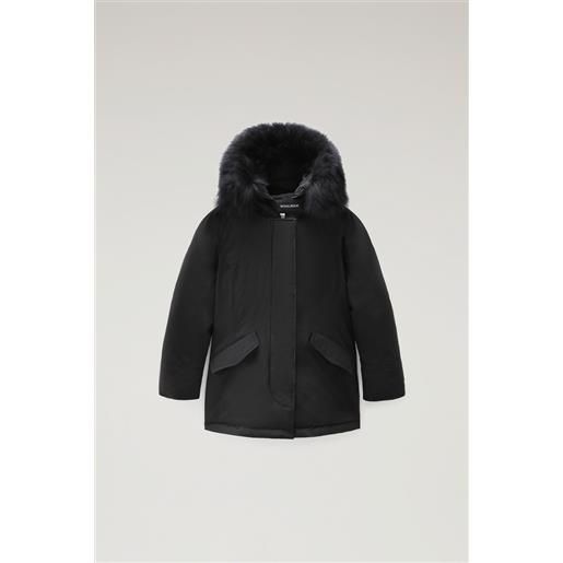 Woolrich arctic parka luxury in urban touch da bambina con pelliccia di cashmere nero taglia 4