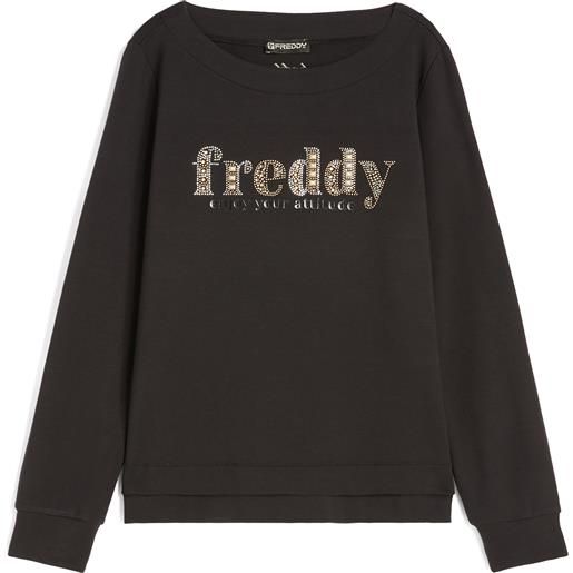 Freddy felpa girocollo in french terry modal con logo in strass