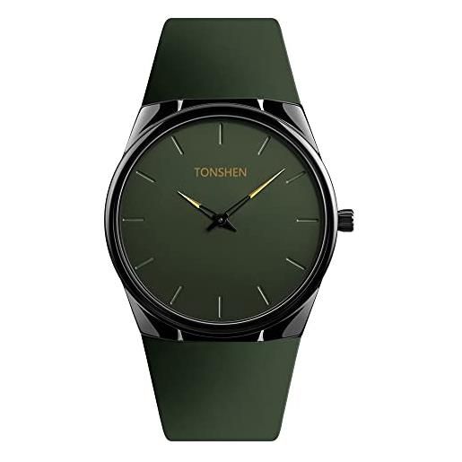 TONSHEN fashion unisex uomo e donna acciaio inossidabile cassa e gomma cinturino analogico quarzo orologio (verde)