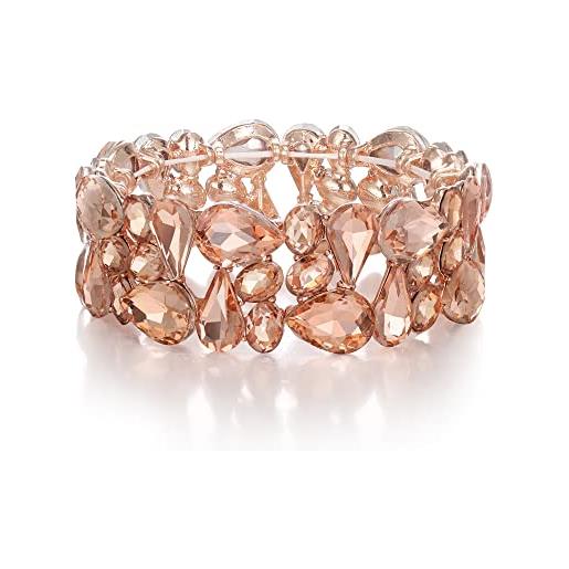 EVER FAITH strass cristalli art deco costume jewelry irregolare ovale goccia prom bracciale elastico per donna champagne rosa oro-fondo