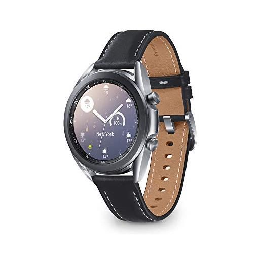Samsung galaxy watch3 smartwatch bluetooth, cassa 41mm acciaio, cinturino pelle, rilevamento cadute, monitoraggio sport, batteria 247 m. Ah, ip68, argento (mystic silver) [versione italiana]