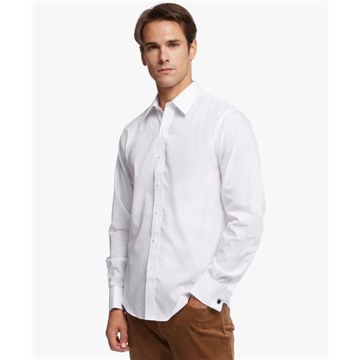 Brooks Brothers camicia elegante regent regular fit in cotone non-iron, colletto a punte dritte bianco