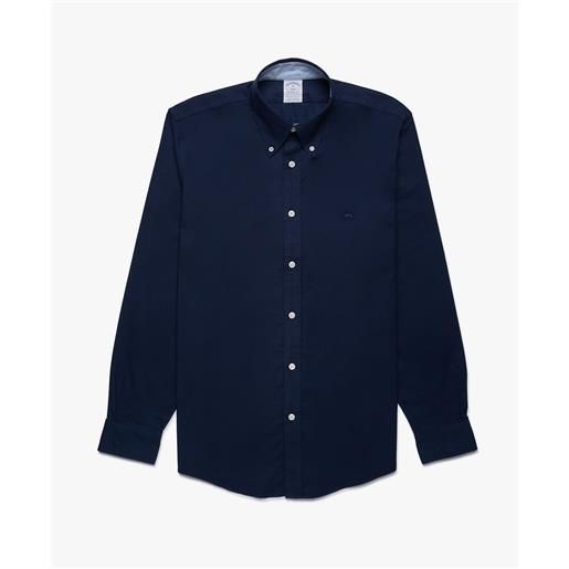 BrooksBrothers camicia sportiva regent regular fit in oxford stretch non-iron, colletto button-down blu navy