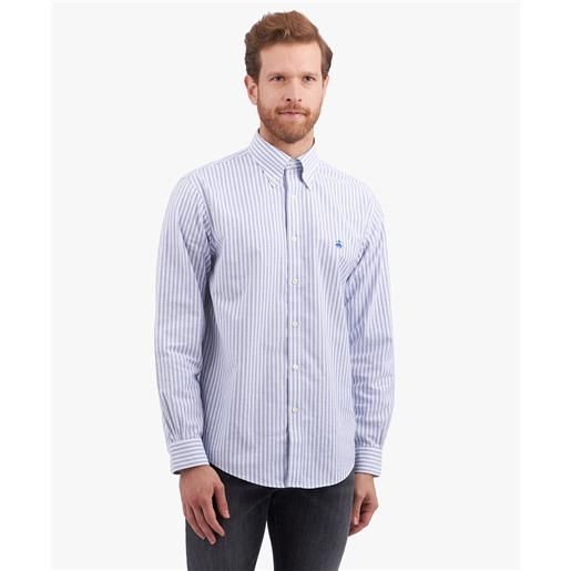 Brooks Brothers camicia casual regular fit non-iron in cotone elasticizzato a righe blu con colletto button-down blu chiaro