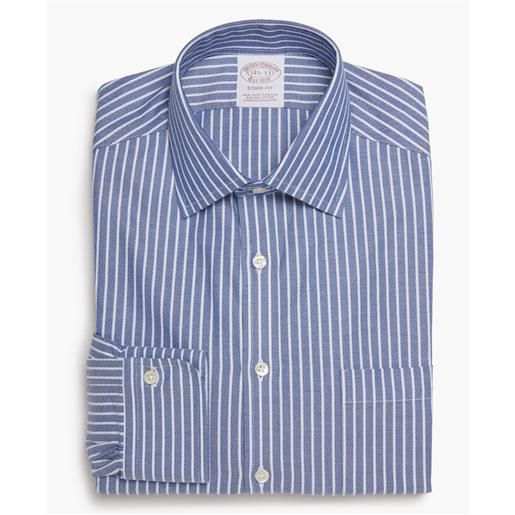 Brooks Brothers camicia elegante soho extra-slim fit in dobby non-iron, colletto ainsley righe celesti