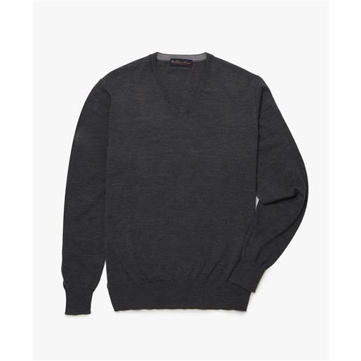 Brooks Brothers maglione con collo a v in lana merino grigio scuro