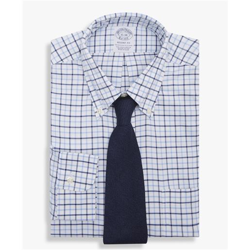 Brooks Brothers camicia blu regular fit non-iron in cotone stretch con collo button-down