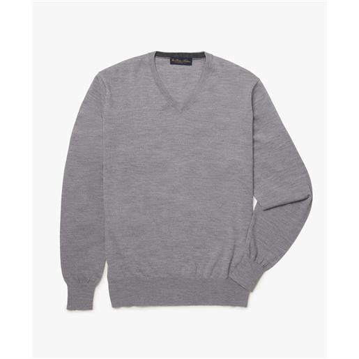 Brooks Brothers maglione con collo a v in lana merino grigio medio
