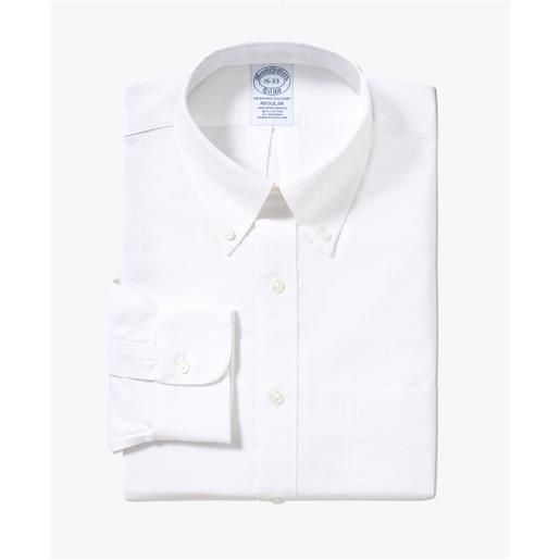 Brooks Brothers camicia bianca regular fit non-iron in cotone elasticizzato con collo button-down bianco