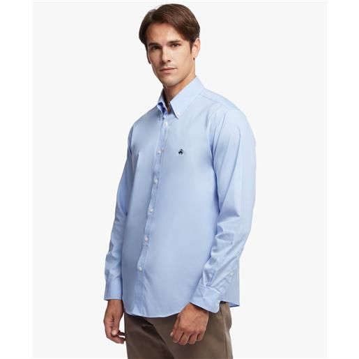 Brooks Brothers camicia sportiva regent regular fit in pinpoint non-iron, colletto button-down azzurro