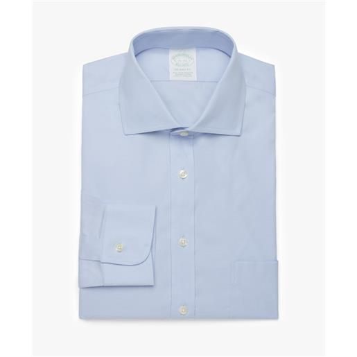 Brooks Brothers camicia blu pastello slim fit non-iron in cotone stretch con collo semi francese