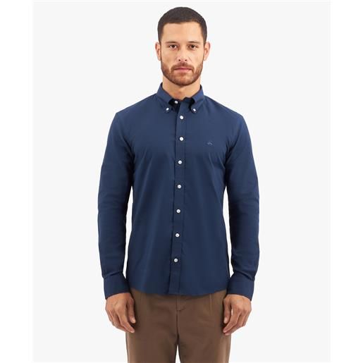Brooks Brothers camicia blu navy slim fit non-iron in cotone elasticizzato con collo button-down