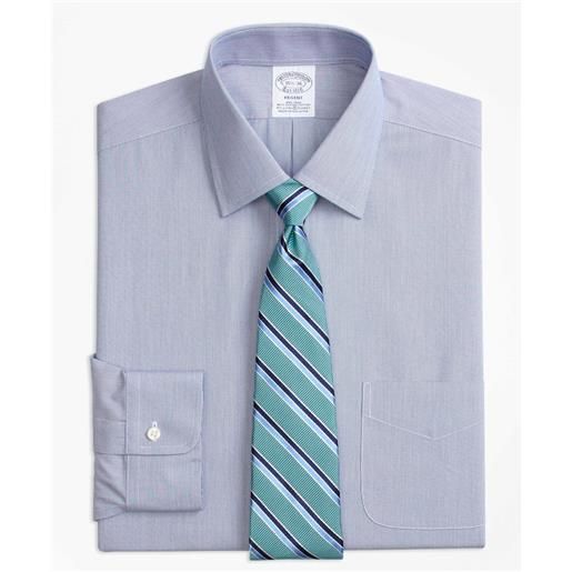 Brooks Brothers camicia elegante regent regular fit in cotone oxford stretch non-iron, colletto ainsley, a scacchi blu ghiaccio