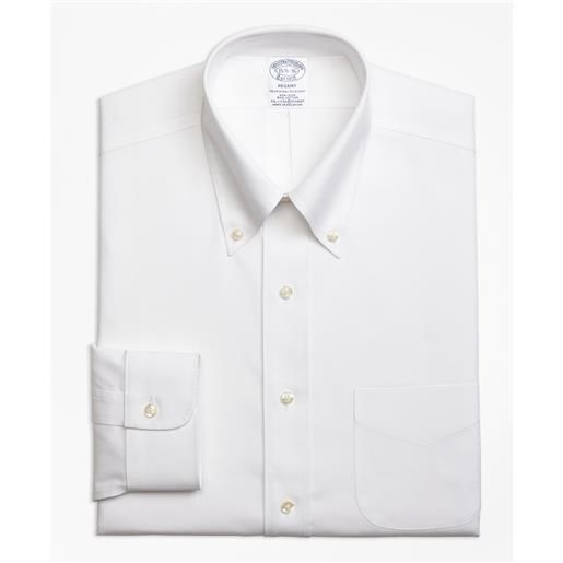 Brooks Brothers camicia elegante regent regular fit in pinpoint stretch non-iron, colletto button-down bianco