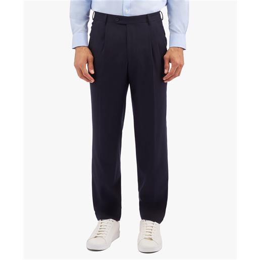 Brooks Brothers pantalone navy con pieghe in misto lana, vestibilità regular