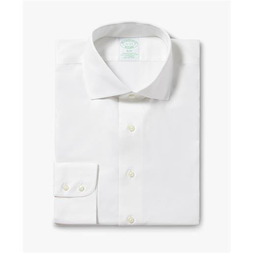 Brooks Brothers camicia bianca slim fit non-iron in cotone elasticizzato con collo semi francese bianco