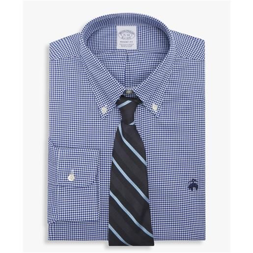 Brooks Brothers camicia blu regular fit non-iron in cotone stretch con collo button-down