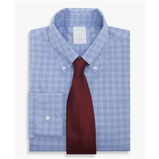 Brooks Brothers camicia blu slim-fit non-iron in cotone stretch con collo button-down