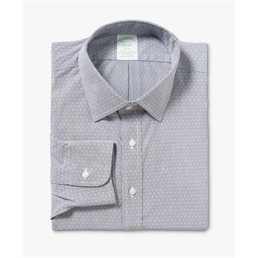 Brooks Brothers camicia grigia slim fit non-iron in cotone elasticizzato con collo ainsley navy
