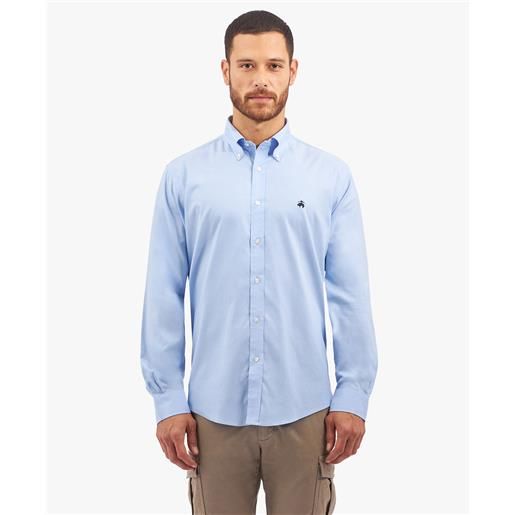 Brooks Brothers camicia casual regular fit non-iron in cotone supima elasticizzato blu con colletto button-down