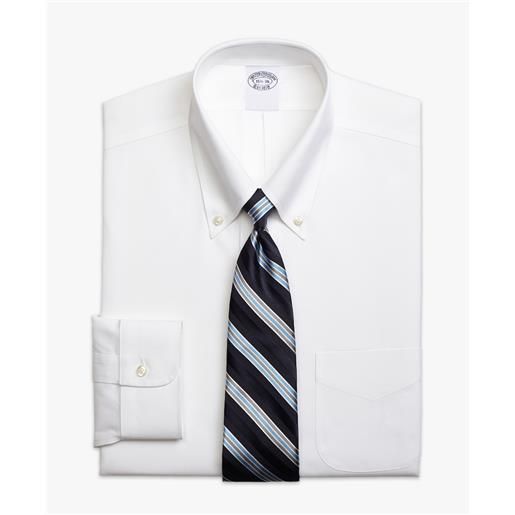 Brooks Brothers camicia bianca slim fit non-iron pinpoint con collo button-down bianco