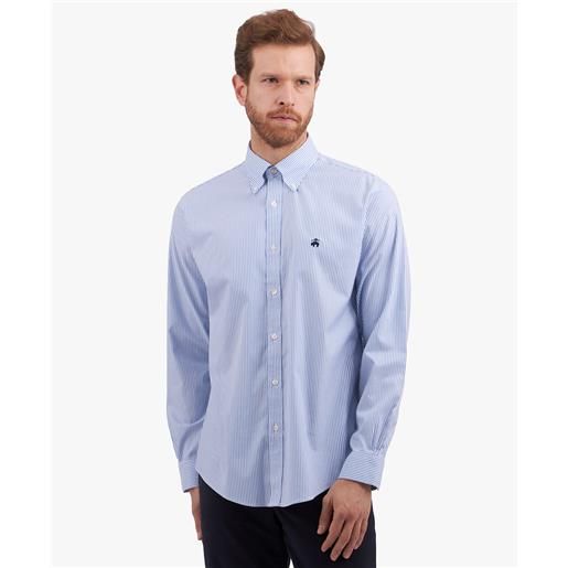Brooks Brothers camicia casual regular fit non-iron in cotone supima elasticizzato a righe blu con colletto button-down