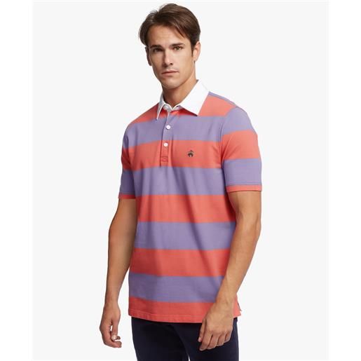 Brooks Brothers polo slim fit in piquet con righe rugby righe pesca/viola