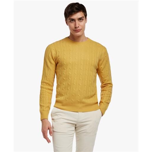 Brooks Brothers maglione girocollo con lavorazione a trecce giallo