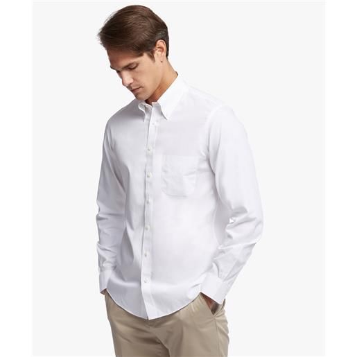 Brooks Brothers camicia elegante milano slim fit in pinpoint non-iron, colletto button-down bianco