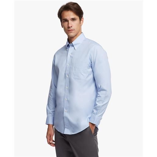 Brooks Brothers camicia elegante milano slim fit in pinpoint non-iron, colletto button-down azzurro